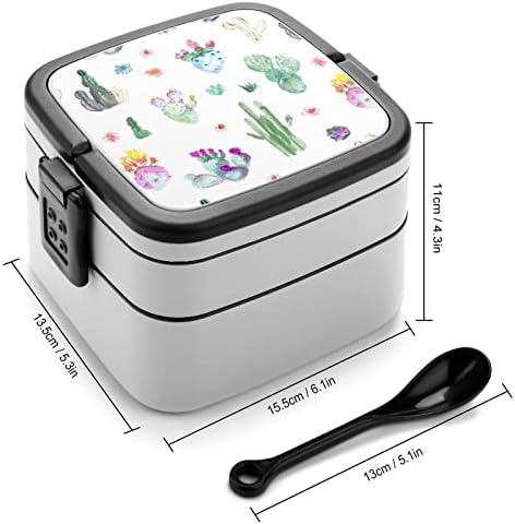 Padrão de cacto Camada de dupla camada Bento Box Box Recipiente de refeição para trabalho Offce Picnic