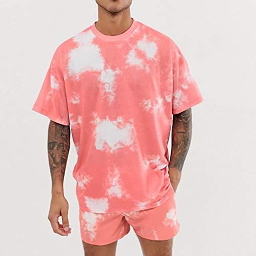 Roupas de 2 peças para homens lazer tie tie-dye conjuntos de homens curtos 2 roupas de manga de roupa de manga cenário de impressão