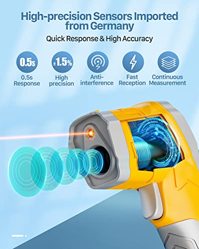 Termômetro infravermelho digital Everek, -58 ℉ ～ 1112 ℉ Pistola de temperatura sem contato com exibição colorida e emissividade