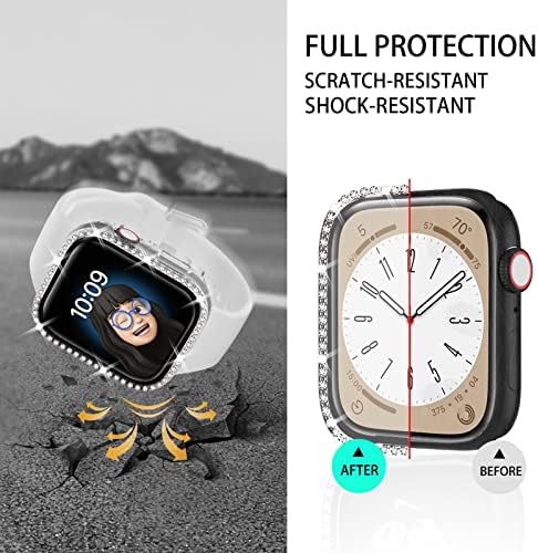 Caixa de Bling de 4 Pack para Apple Watch Series 8/Series 7 41mm, Case de Proteção de Diamantes de Strass Glitter com Tampa de Substituição
