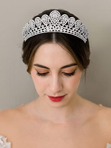 Sweetv Crystal Tiara Crown for Women, Tiara Wedding for Bride, Princesa Tiara Queen Crown, Acessórios para Cabelos de Casos