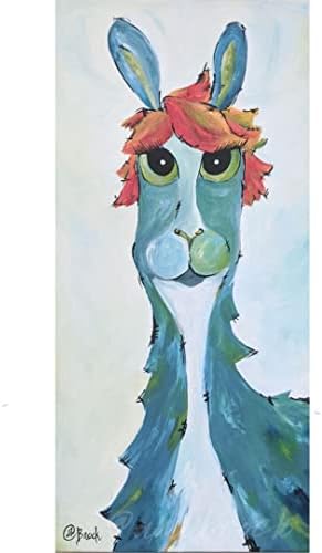 LARRY LLAMA | Pintura de lhama azul e branco | 10x20