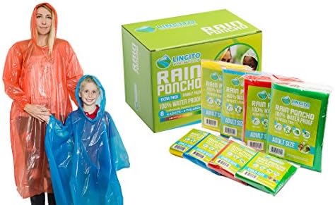 Lingito Rain Ponchos - Capuz de cordão de emergência Poncho para crianças e adultos