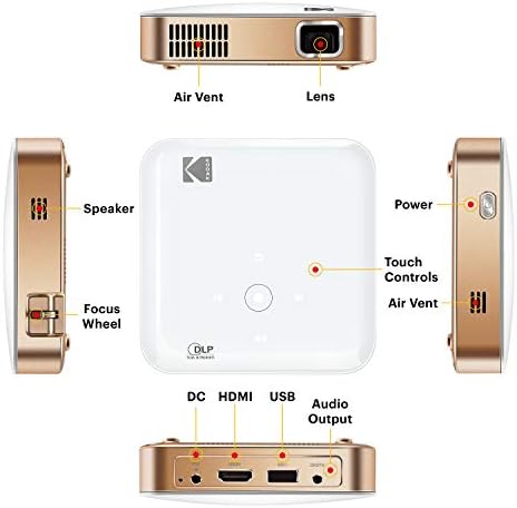 Kodak Luma 350 Projector inteligente portátil | Poderoso projetor de vídeo recarregável Ultra HD Android 6.0 - Inclui estojo suave