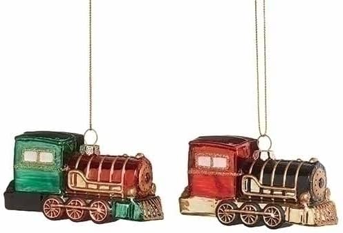 Christmas por Roman Inc., Evergreen Express Collection, Ornamento de motor de trem 2 H 2A, lanterna, globo de neve, decoração da