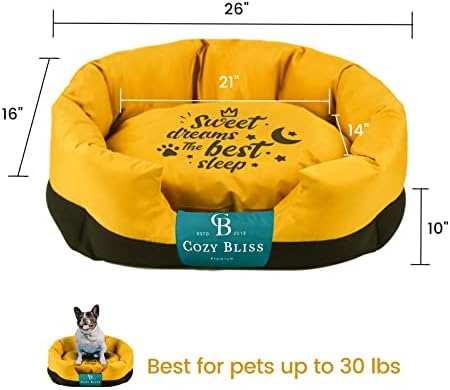 Cama de cachorro de felicidade aconchegante com tecido Teflon 28 L x 22 W Lacunável água resistente a animais de gato tape