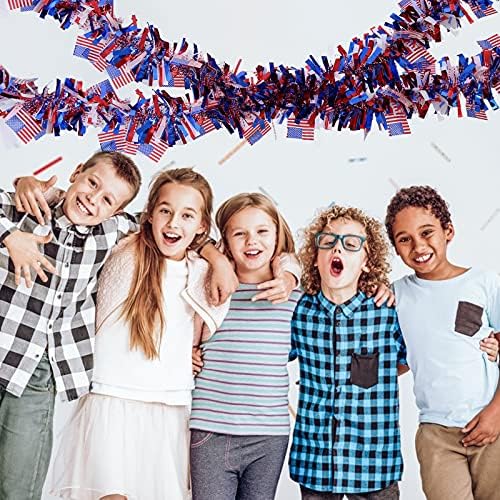 Garland de tinsel patriótico de 6pcs, 39,4 pés de bandeira americana guirlanda de guirlanda vermelha branco azul