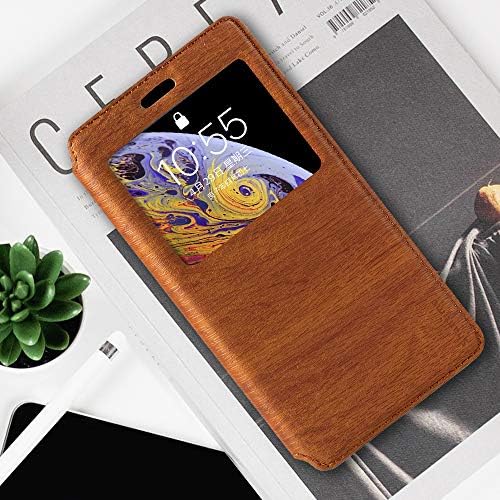 Caixa Samsung Galaxy A03S, capa de couro de madeira com suporte de cartão e janela, capa magnética para Samsung