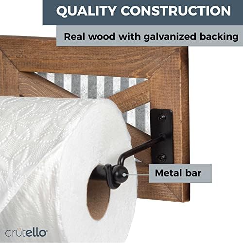 Suporte de papel higiênico da fazenda Crutello com apoio galvanizado para banheiro - suporte rústico de rolagem de montagem