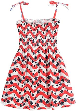 CM-KID Toddler Girls American Flag Dress 4º de julho Ruffle tapas