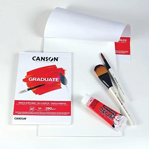 CANSON Gradue Oil and Acrylic 290GSM A4 Papel, não tecido, bloco colado, 20 folhas brancas naturais, ideais para artistas estudantis