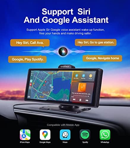 Portátil 9,6 Traço de carro Apple CarPlay e Android Auto sem fio Tela de tela estéreo, câmera de traço de traço de 1080p de 2,5k de