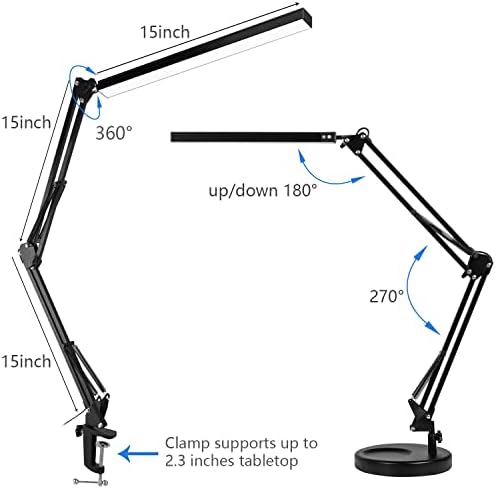 Lâmpada de mesa do arquiteto de LED PSUNED, lâmpada de tarefas diminuído do braço de balanço de metal, lâmpada de mesa de cuidados