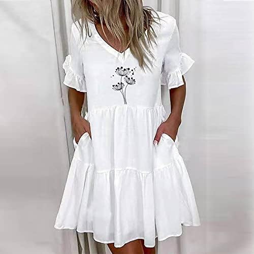 Vestido de Páscoa Sutwoen para Mulheres 2023 Vestidos de Festa de Praia Impressa Cute Vestidos de Facos de Pufda de Gola