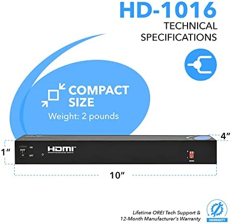 Orei 1x16 HDMI Splitter, 16 portas Profissional HDMI Powered for Full HD 1080p e 3D Suporte