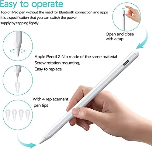Caneta de caneta para apple ipad pro/ar, 5 minuts recebem esse lápis de caneta para iPad Full Charged, um substituto do Apple