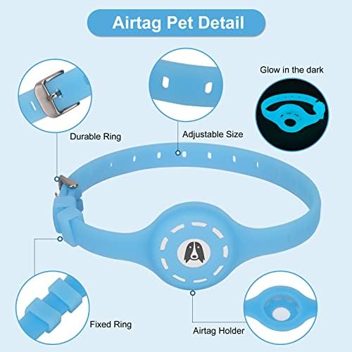 Airtag Dog Collar com suporte de suporte de ar integrado 2 pacote, luminoso silicone anti-perdido maçã tag de cão/cão