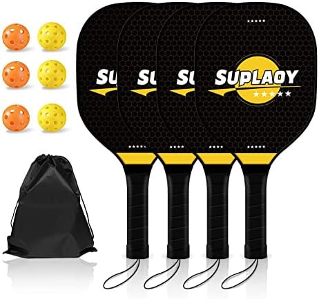 Patdles de pickleball, bola de pickleball leve suplaoy com bolas e bolsa de transporte, pushles de pickleball de madeira de 9 camadas,