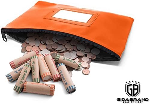 Bolsa de depósito bancário em dinheiro com zíper | Vermelho e laranja | 11x6 polegadas | Bolsa de carteira de moeda de