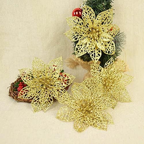 30 pacote de Natal Glitter Glitter Poinsettia Flores Escolhas Árvores de Natal 5,9 de largura Para Garas de Christmas Greats Garland