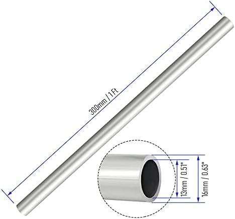 FOCMKEAS 6063 T5 Tubo redondo de alumínio, 300 mm/1ft Comprimento, 16 mm/0,63 OD, 13mm/0,51 ID, tubulação de tubo reta de alumínio