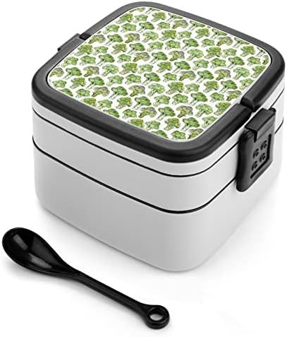 Brócolis vegano Bento Box Double Camada All-In-One Compurador de almoço empilhável com colher para viagens de trabalho