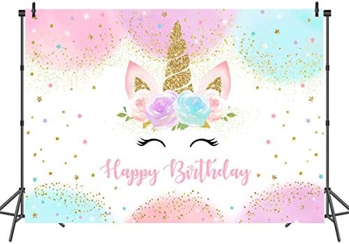 Mocsicka Rainbow Unicorn Backdrop Decorações de festa de feliz aniversário para meninas aquarela Floral Glitter Stars Dots UnicorNcake