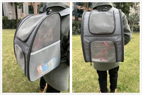 Mochila da transportadora de animais de estimação para cães e gatos - Bolsa de transporte de malha grande transparente