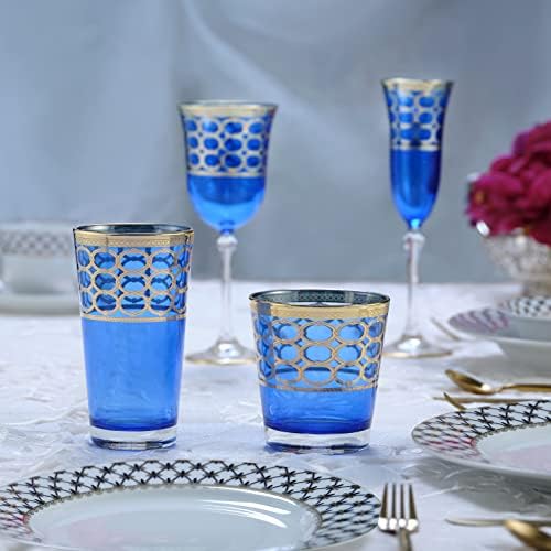 Lorren Home Trends Ball Blue High Ball com anéis de ouro, conjunto de 4