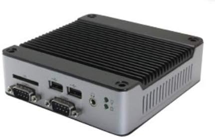 Mini Box PC EB-3360-B1C1421 possui porta RS-232 x 1, porta RS-422 x 1, porta Canbus x 1, porta SATA x 1 e energia automática na