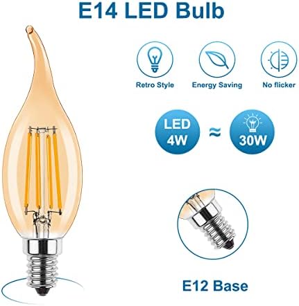 Procrus E12 Candelabra Vintage lâmpada liderada, ponta da chama de 4W, forma de CA11, lâmpadas de candelabra, lâmpada de