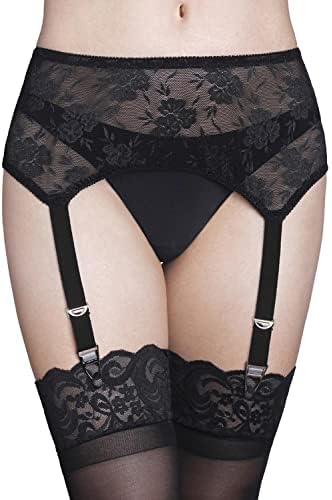 Gargala Lace Garter Belt Sexy Black Suspenders for Women Lingerie Plus Size com 4 clipes de metal vintage para meia