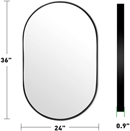 Espelho oval preto de Zenmag, espelho oval de banheiro oval de 24 x36, espelho grande com moldura de metal, espelho de vaidade