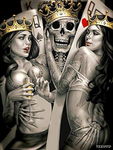 Yeeiffd Halloween Diamond Painting, Kits de pintura de diamante para adultos, 5D DIY Full Drill Skull Diamond Gem Arts Craft