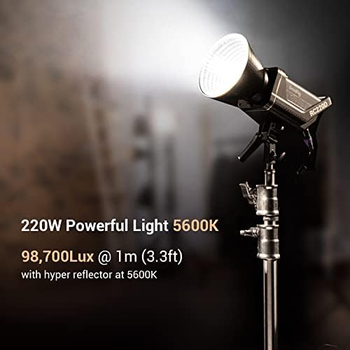 Smallrig RC 220d Kit de luz de vídeo LED 220D LED 98700 Lux @3,3ft 5600k Luz de saída contínua com TLCI 96+ CRI 95+, 9 Efeitos