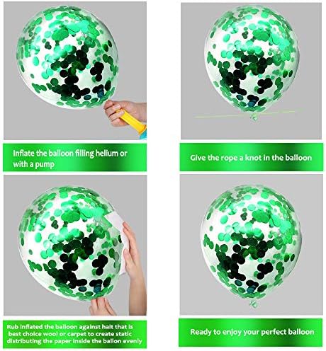 Grier Green Confetti Latex Balões, 60pcs 12 polegadas Balões de confete de balões de látex branco e verde Balões de hélio Supplies