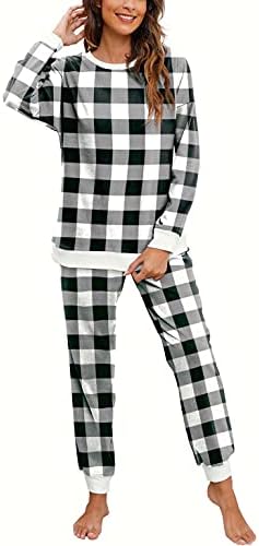 Xieerduo pijamas para mulheres de manga comprida pescoço com bolsos TIY Dye Leopard Plaid Lounge Conjunta de duas peças