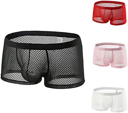 Roupa íntima masculina Sexy Mesh Briefres de boxe respirável Cotton Boxer Stretcher Brief para homens, Pacote de troncos