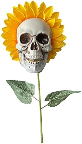 Skull Gunflower Halloween Decoração de terror Casa e jardim Ornamento de flores Artifical para decoração de quintal Artesanato