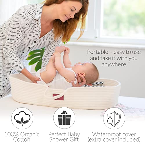 KOLOBOK LUXURO MADO MOISS CESTÃO - de algodão orgânico Cesto de troca de bebês com cestas de colchão ultra espessos e removíveis