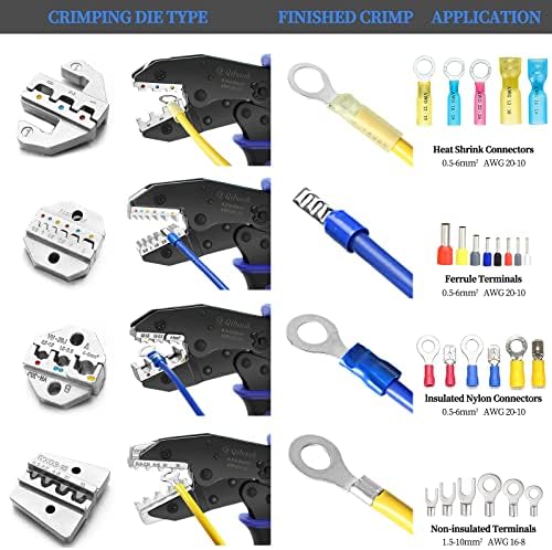 Conjunto de ferramentas de crimpagem QIBAOOK Ratcheting Wire Crimper Tool com 4 pcs matrizes intercambiáveis ​​para conectores