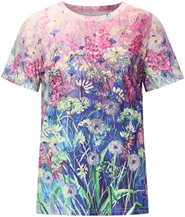 Camiseta da blusa para mulheres outono verão de manga curta Crewneck boat decote de peco gráfico impressão floral casual