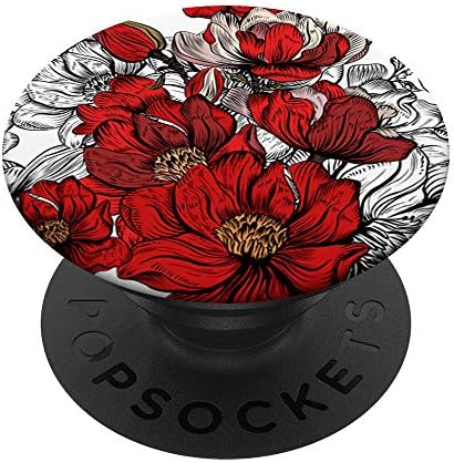 Popsockets de estampa floral vermelha e preta Popgrip: aderência swappable para telefones e tablets