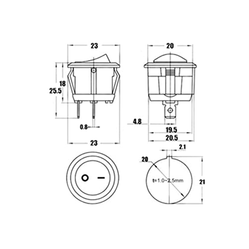 2PCs 220V ROUND SPDT ON-OFF SWITCH KCD1-105 BRANCO RELO RELO AC 250V/6A 125V/10A SWITCH TOGLE 2PIN