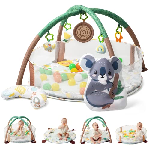 Lupantte 4-in-1 Baby Play Gym, Activity Gym Ball Pit com tapete de barriga de espessamento anti-deslizamento destacável com