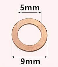 Luoqiufa M5 Anel de vedação de cobre de cobre, diâmetro interno 5 mm, diâmetro externo 9mm, espessura 1 mm, lavadora de