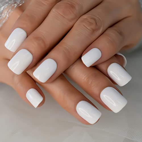 Curto All White Pressione On Unhas Square Gel Gel Gel Gel Faux Ongles Life Diário Unhas Sólidas