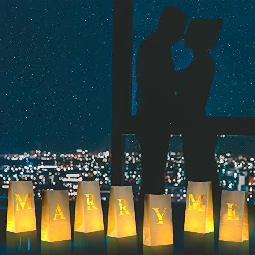 EERSIDA 7 peças Decorações de propostas de casamento casam -me comigo letras lixas letra de papel luminaria sacolas com 14 luzes