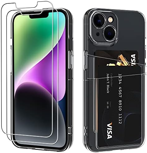 Resto para iPhone 14 Case + 2 Protetor de tela de vidro temperado de embalagem, caixa transpa