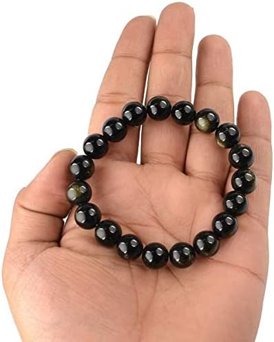 Pulseira de obsidiana negra Dazzlegems para mulheres, homens 8mm - pulseira de cristal ajustável elástica para alívio